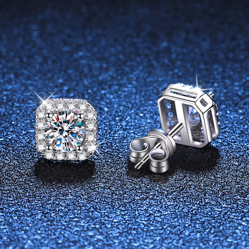 Moissanite Square Halo Studs