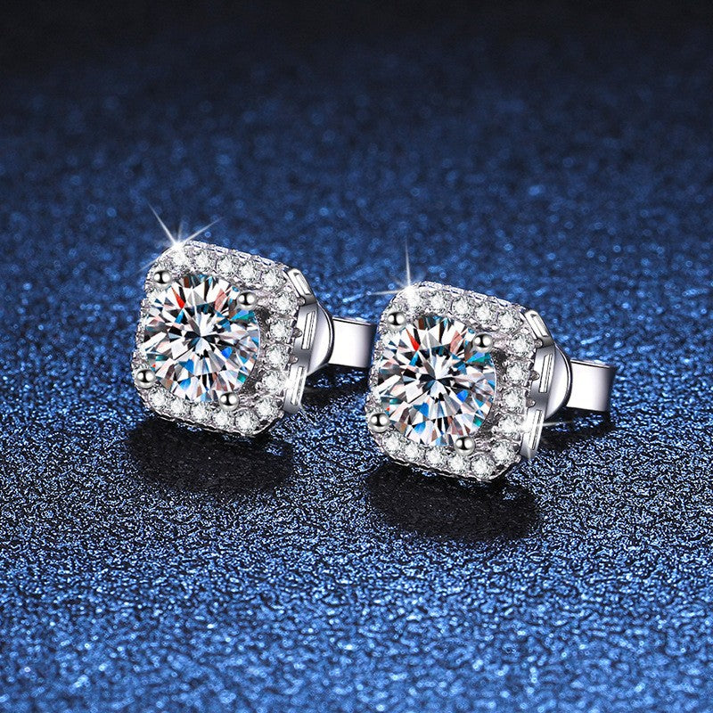 Moissanite Square Halo Studs