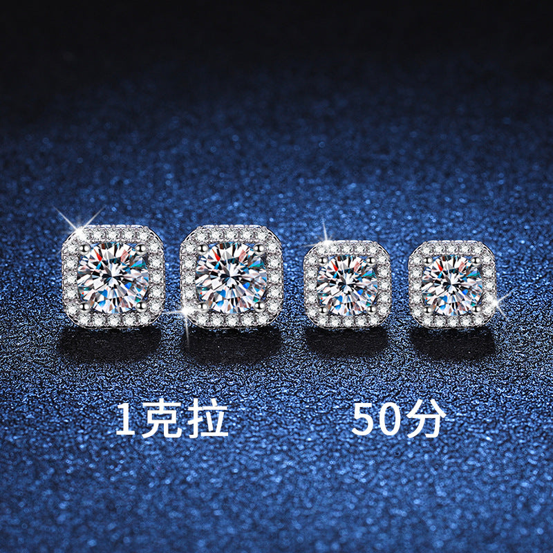 Moissanite Square Halo Studs