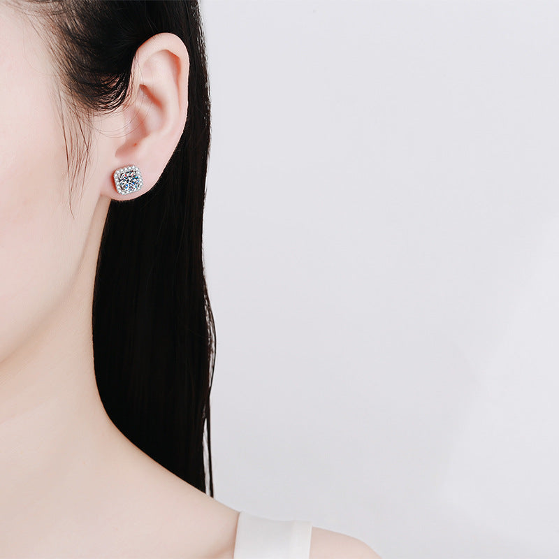 Moissanite Square Halo Studs