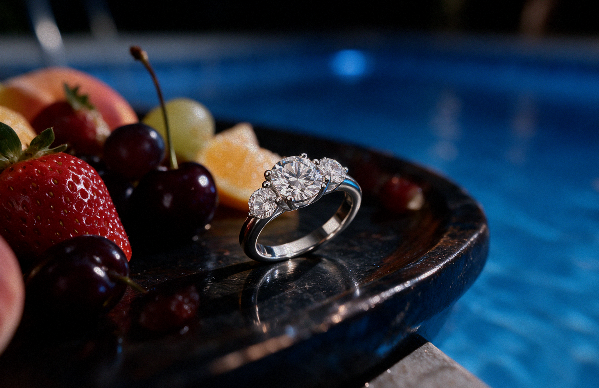 Moissanite Silver Three-Stone Ring