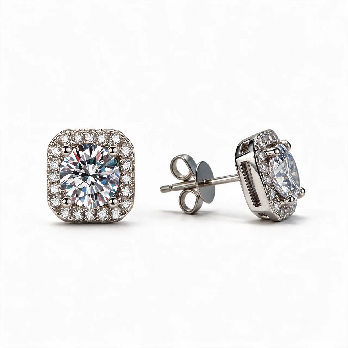 Moissanite Square Halo Studs