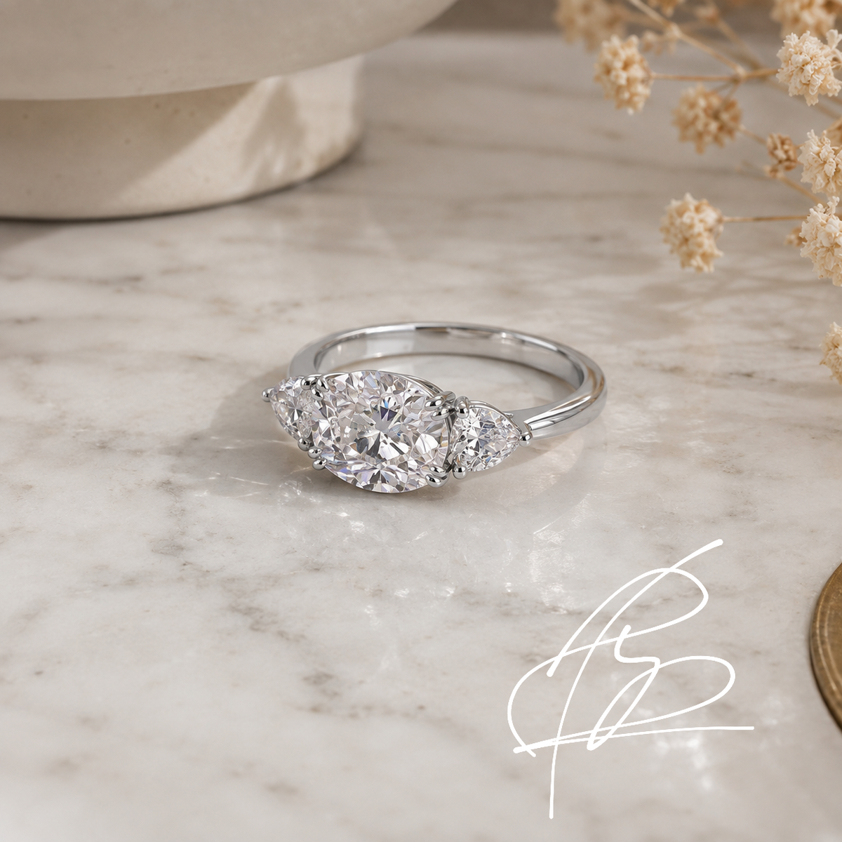 Moissanite Silver Three-Stone Ring