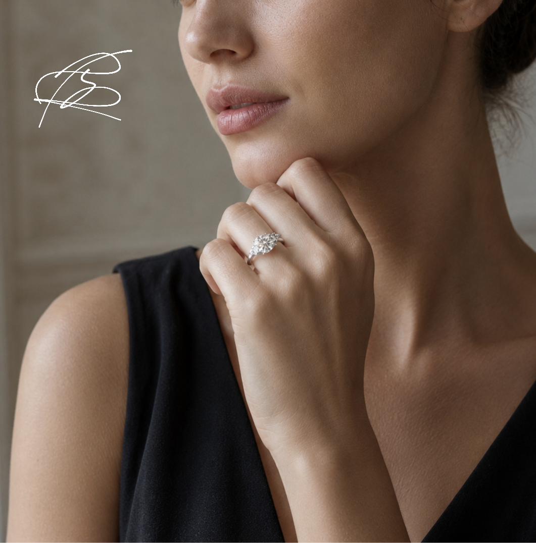 Moissanite Silver Three-Stone Ring