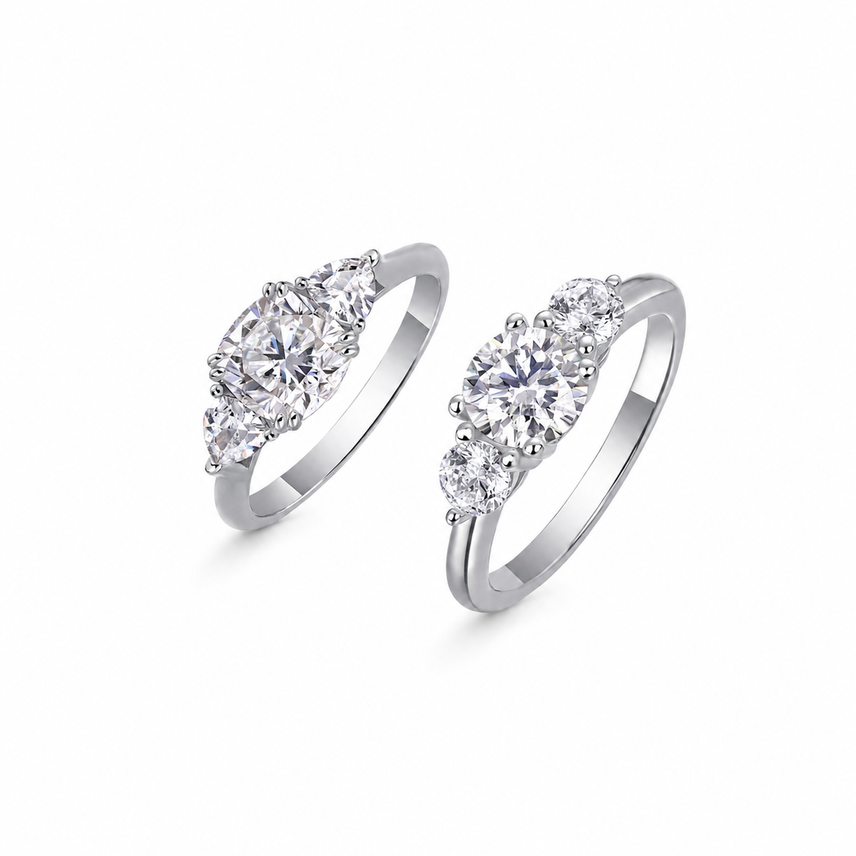 Moissanite Silver Three-Stone Ring