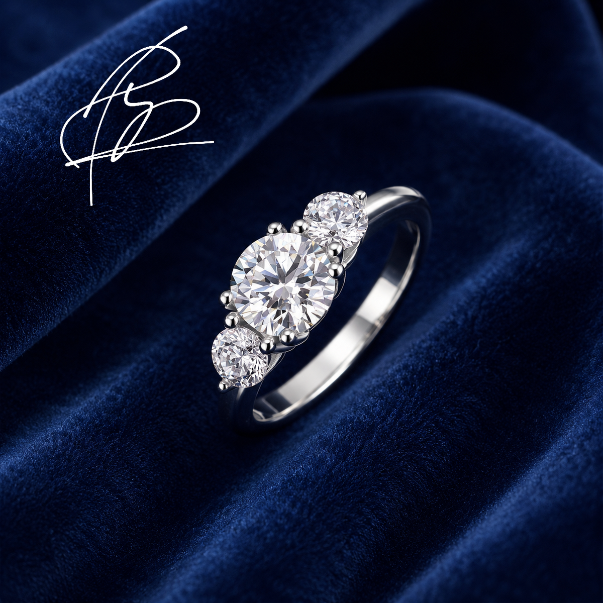Moissanite Silver Three-Stone Ring